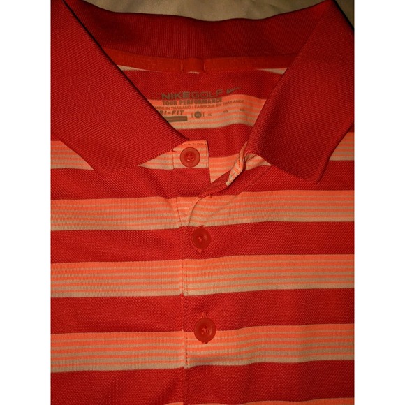 Nike‎ Golf Tour Performance Polo Shirt Size XL Dri Fit Striped Red Pink White - Picture 11 of 16
